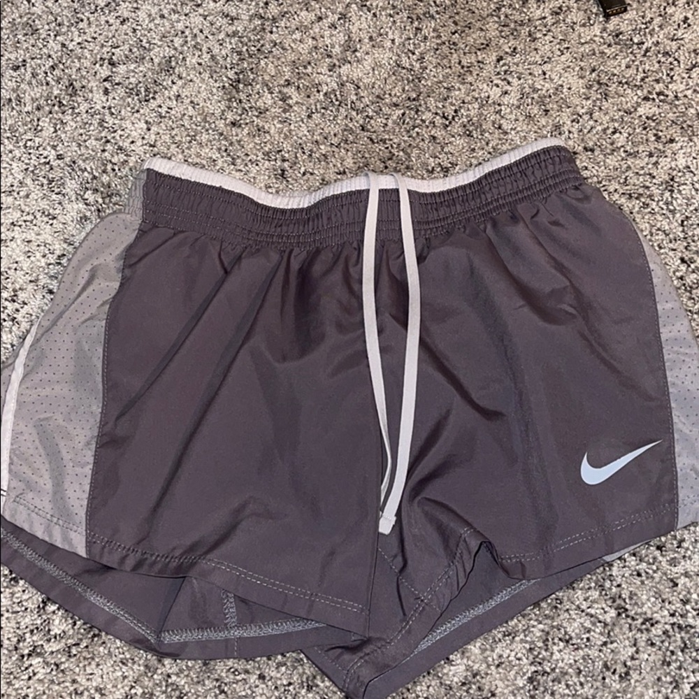 grey and white athletic shorts
